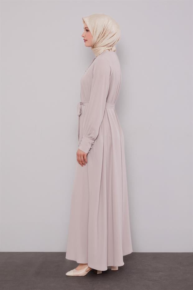 Koyu Bej Düğme Kapamalı Ferace