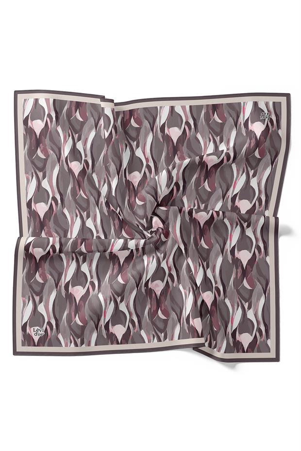 Koyu Mor Ebruli Desen Twill İpek Eşarp