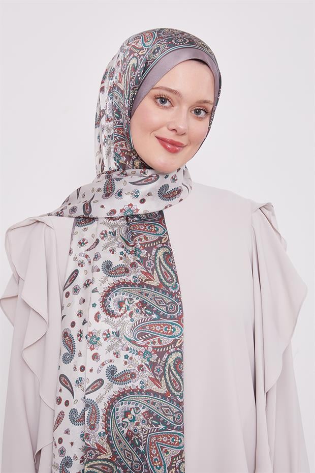 Koyu Vizon Karma Çiçek Hint İpeği Şal