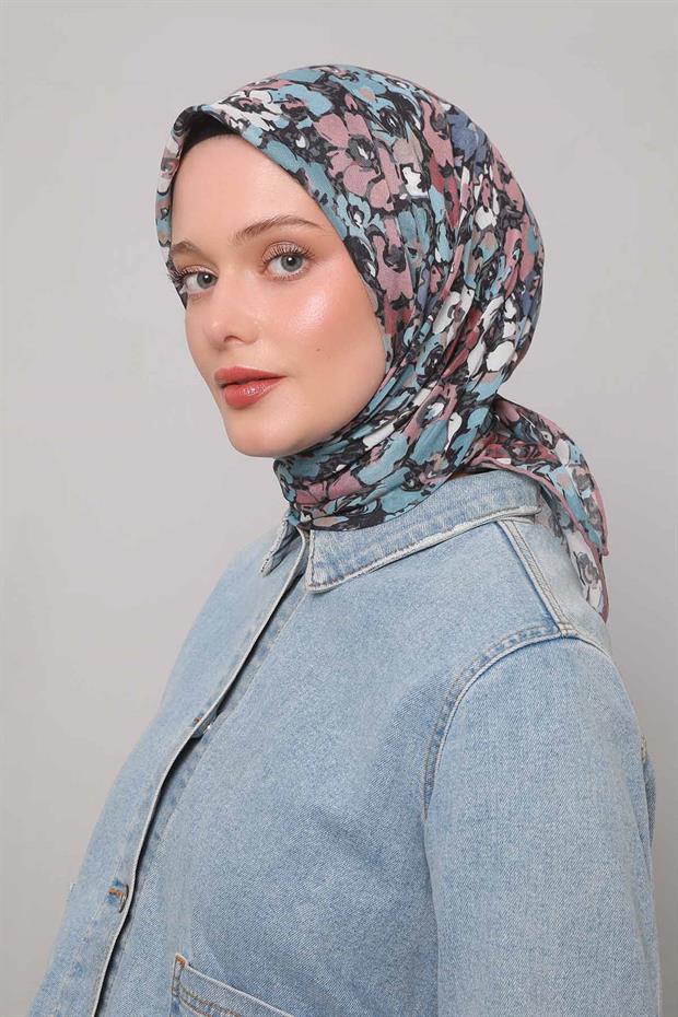 Koyu Pudra Yonca Desen Soft Eşarp