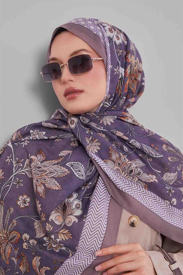 Kahve - Bej Lale Desen Sport Şal