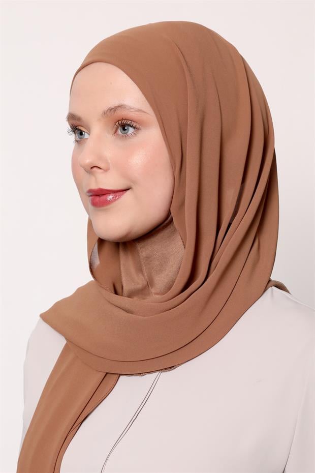 Kahve Büyük Hijap Şifon Şal