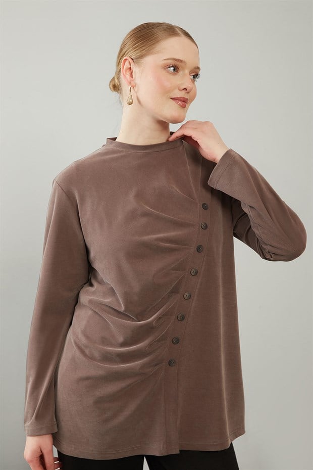 Kahve Büzgü Detaylı Sweat