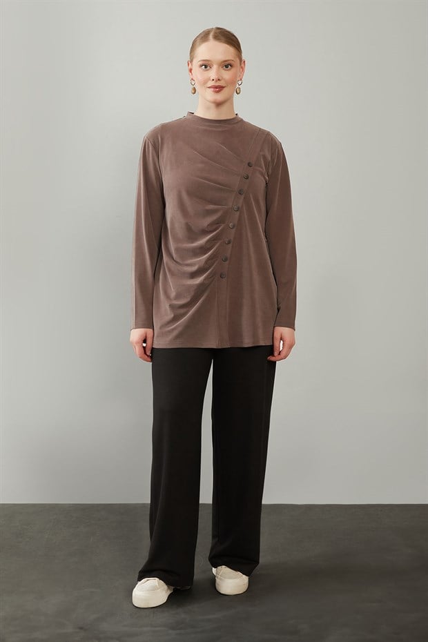 Kahve Büzgü Detaylı Sweat