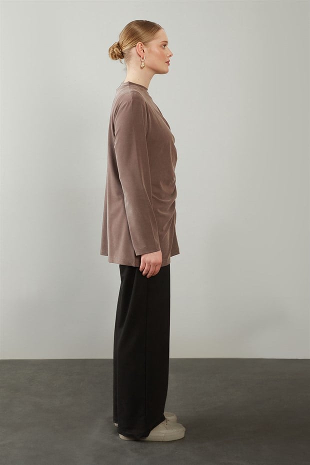 Kahve Büzgü Detaylı Sweat