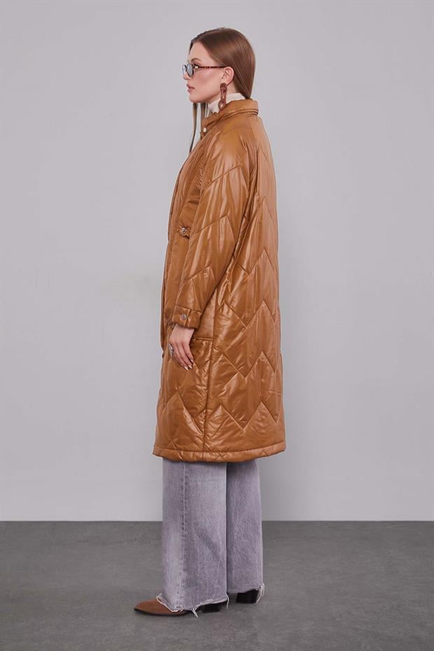 Kahve Cep Detaylı Şişme Mont