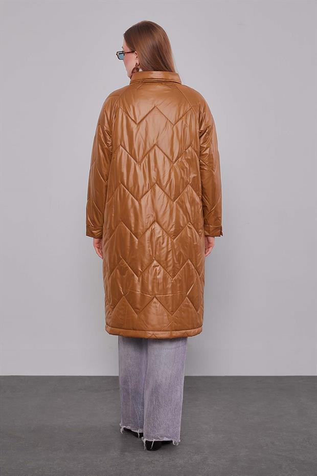 Kahve Cep Detaylı Şişme Mont