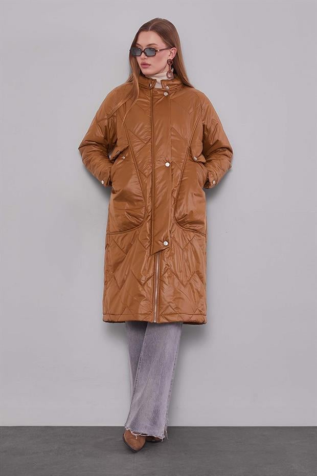 Kahve Cep Detaylı Şişme Mont