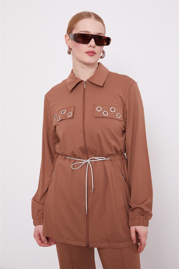 Kahve Cepli Belden Büzgülü İkili Takım