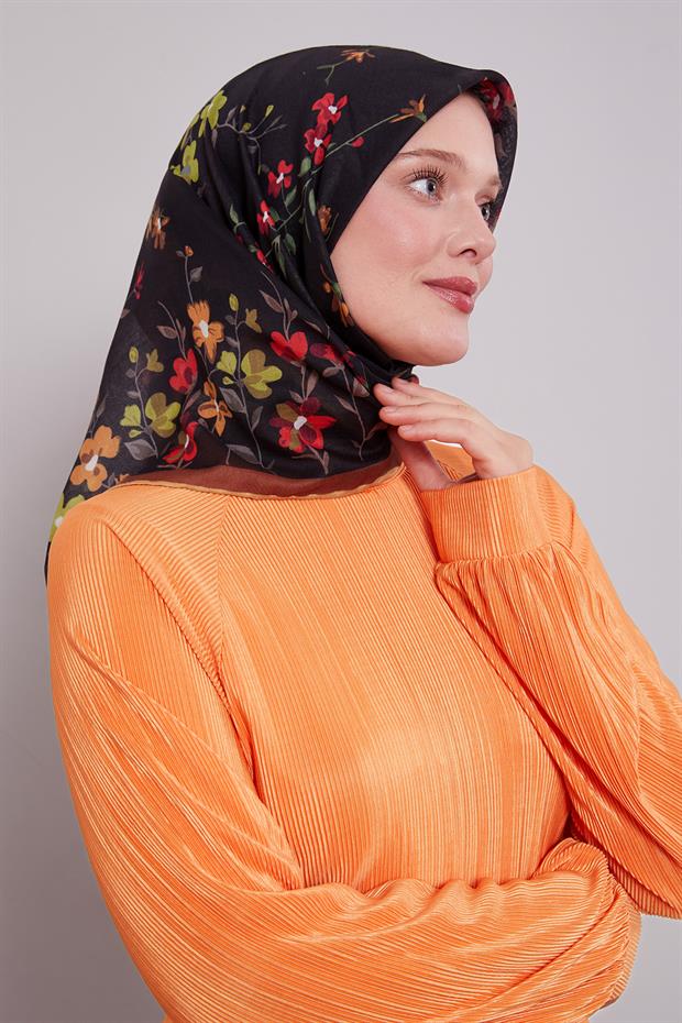 Kahve Çiçek Dalı Desen Soft Eşarp
