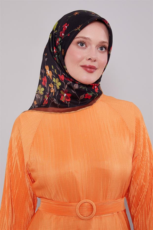 Kahve Çiçek Dalı Desen Soft Eşarp