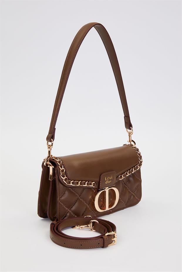 Kahve Çift Askılı Kapitone Omuz Çantası