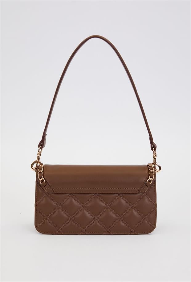 Kahve Çift Askılı Kapitone Omuz Çantası