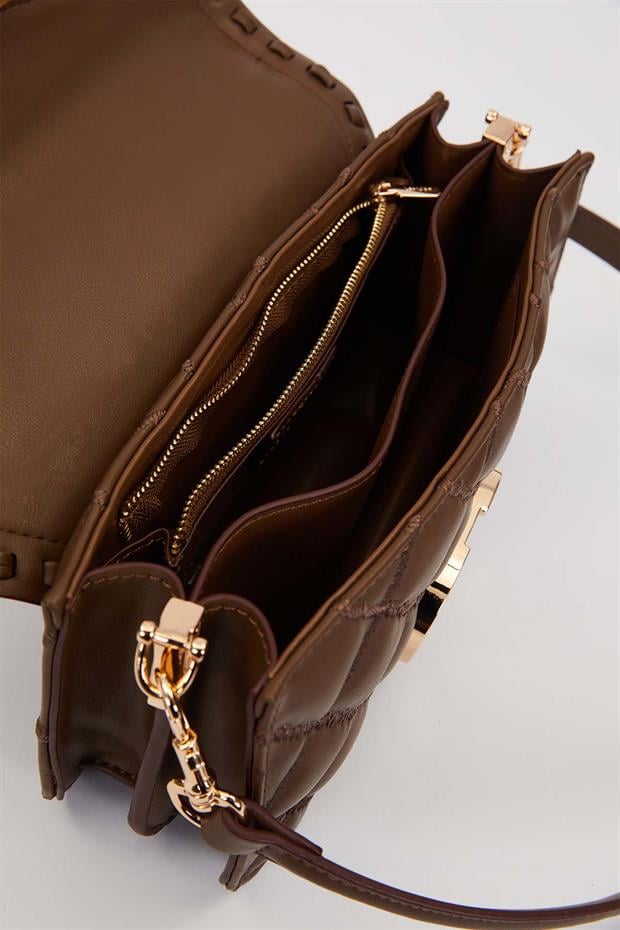 Kahve Çift Askılı Kapitone Omuz Çantası