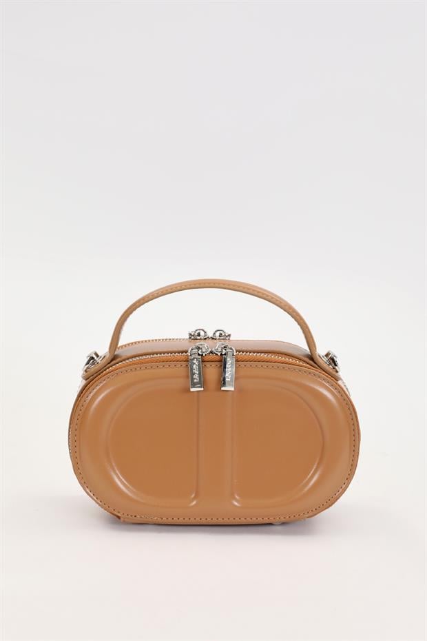 Kahve Çift Fermuarlı El Çantası