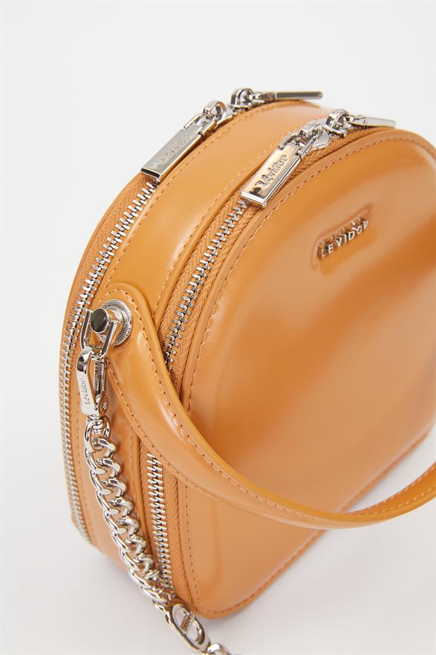 Kahve Çift Fermuarlı Omuz Çantası