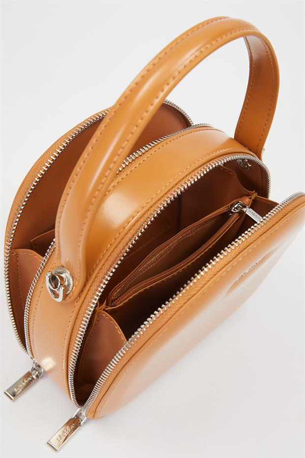 Kahve Çift Fermuarlı Omuz Çantası