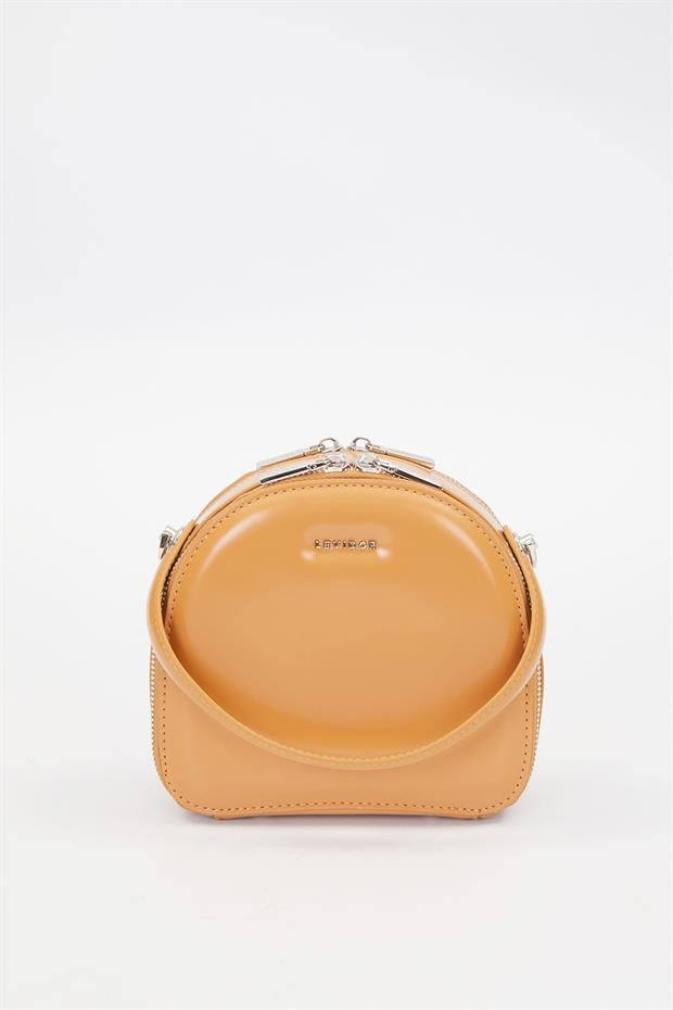 Kahve Çift Fermuarlı Omuz Çantası