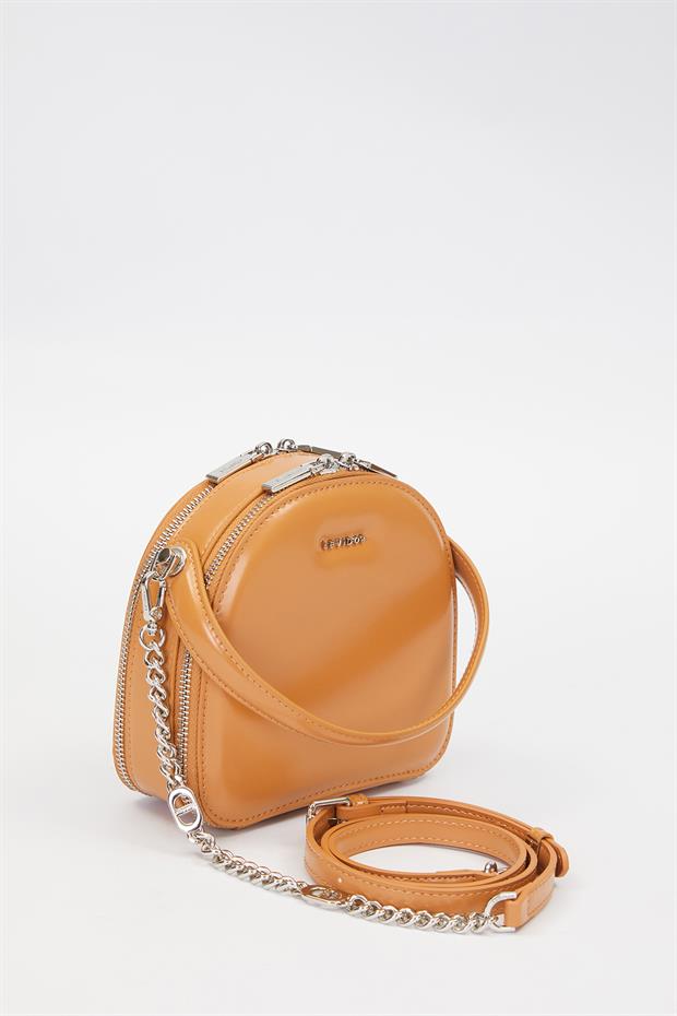 Kahve Çift Fermuarlı Omuz Çantası