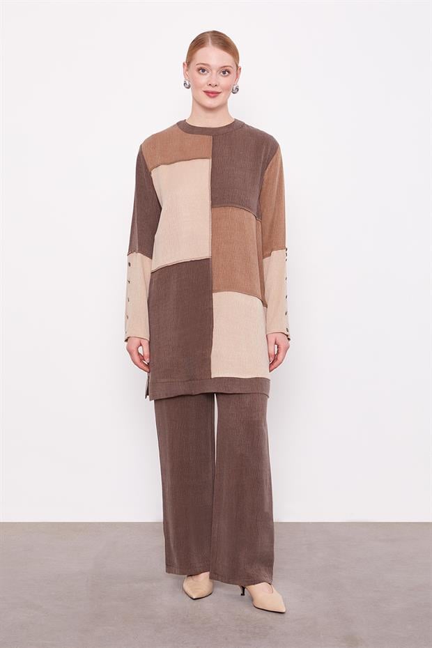 Kahve Çift Renkli İkili Takım