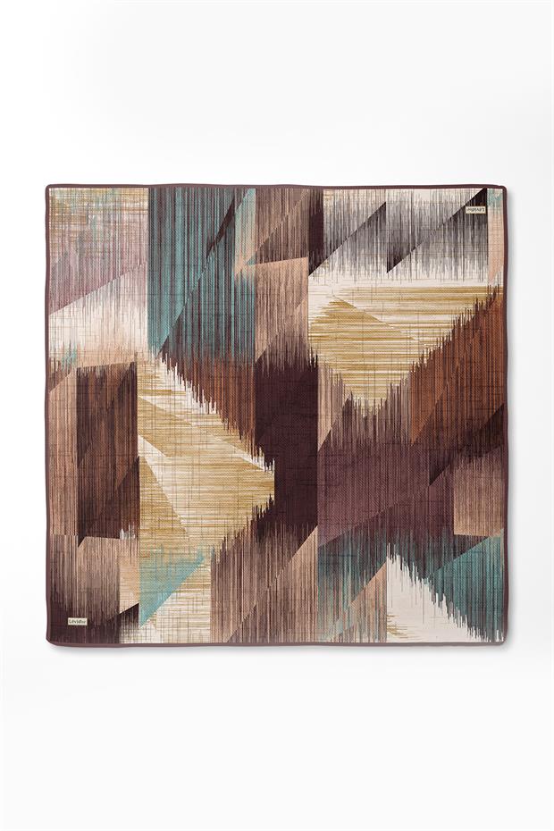 Kahve Çizgi Desen Twill İpek Eşarp