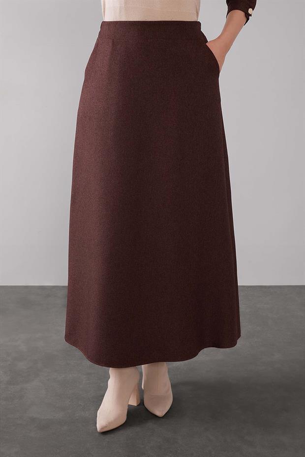 Kahve Dikey Çizgi Detaylı Etek Takım