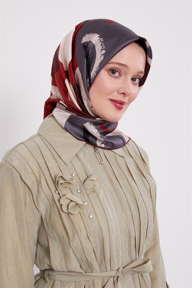 Kahve Yuvarlak Desen Twill İpek Eşarp