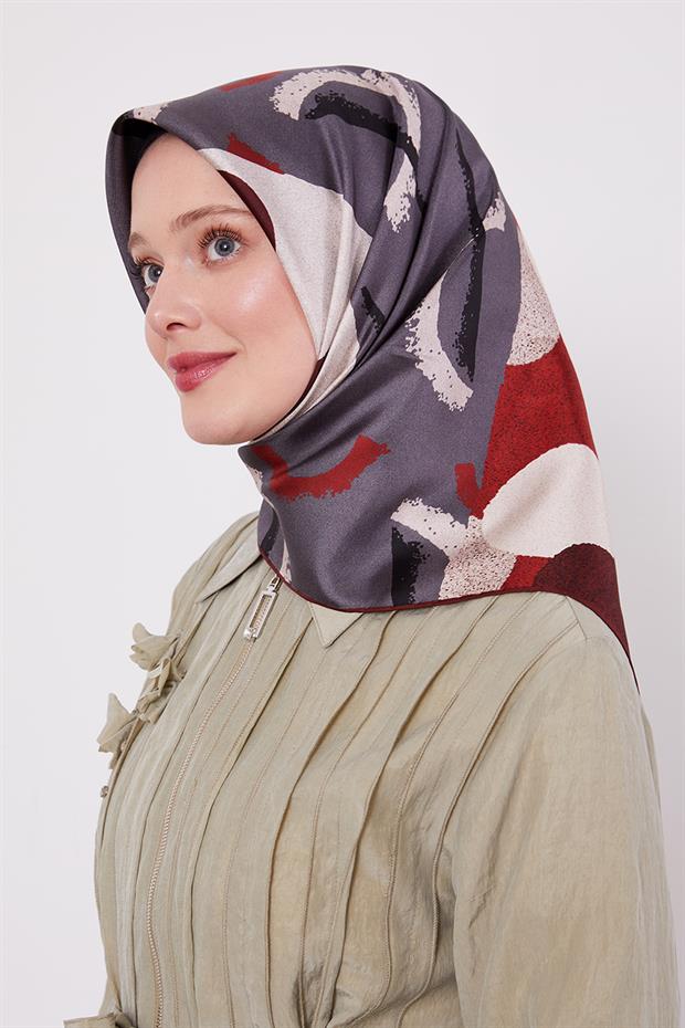 Kahve Yuvarlak Desen Twill İpek Eşarp