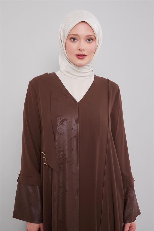 Kahve Deri Kol Görünümlü Ferace