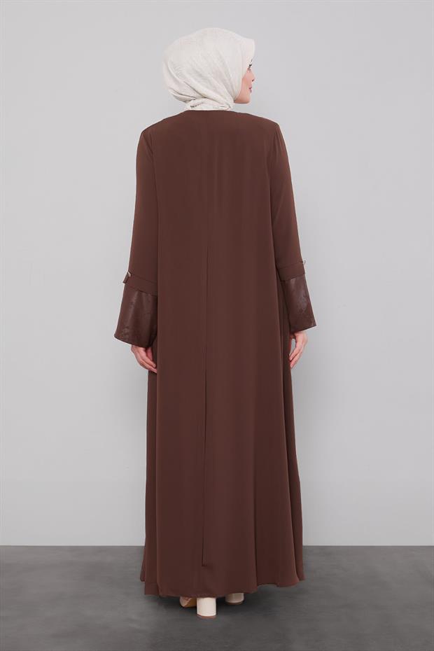 Kahve Deri Kol Görünümlü Ferace