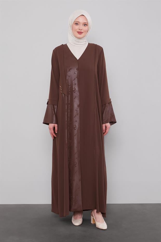 Kahve Deri Kol Görünümlü Ferace