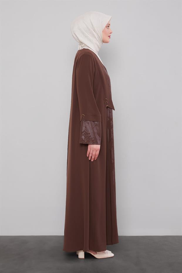 Kahve Deri Kol Görünümlü Ferace