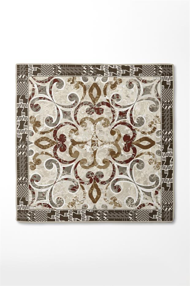 Kahve Desenli Twill İpek Eşerp