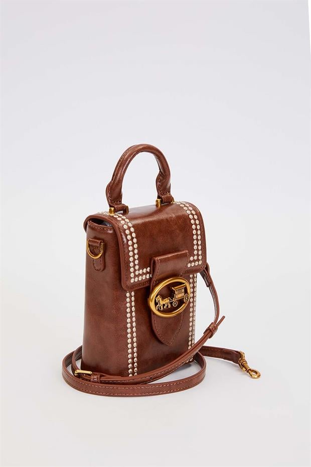 Kahve Dikdörtgen Formlu Dikişli El Çantası