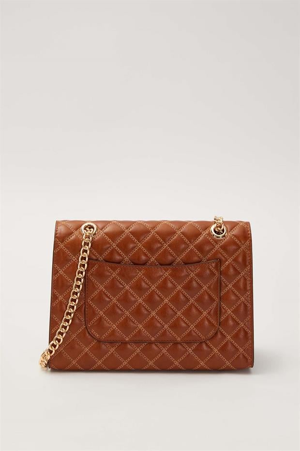 Kahve Dikişli Kapitone Omuz Çantası