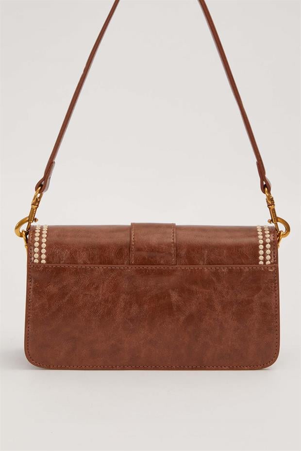 Kahve Dikişli Logo Detay Omuz Çantası