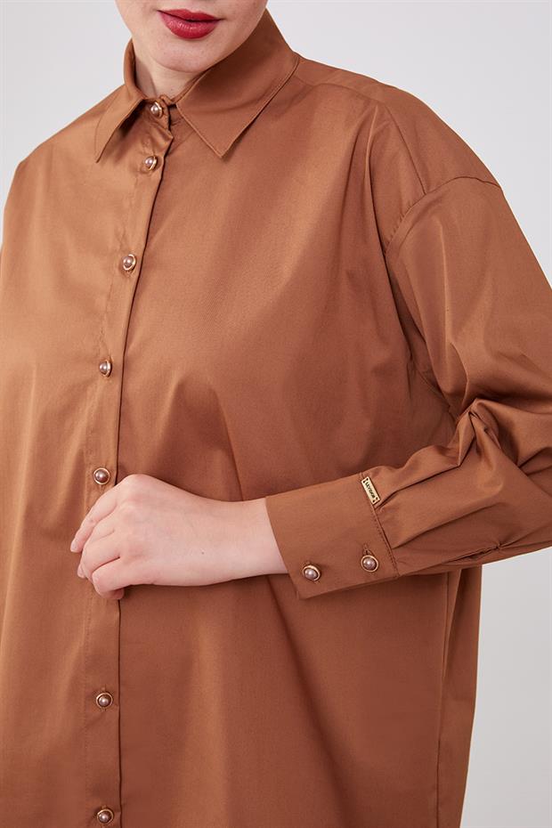 Kahve Düğme Detaylı Gömlek