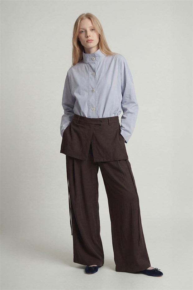 Kahve Etek Görünümlü Aksesuarlı Pantolon