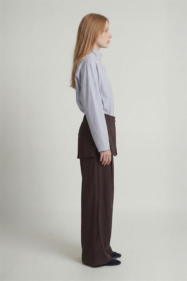 Kahve Etek Görünümlü Aksesuarlı Pantolon