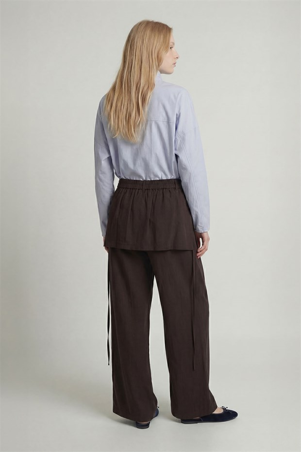 Kahve Etek Görünümlü Aksesuarlı Pantolon