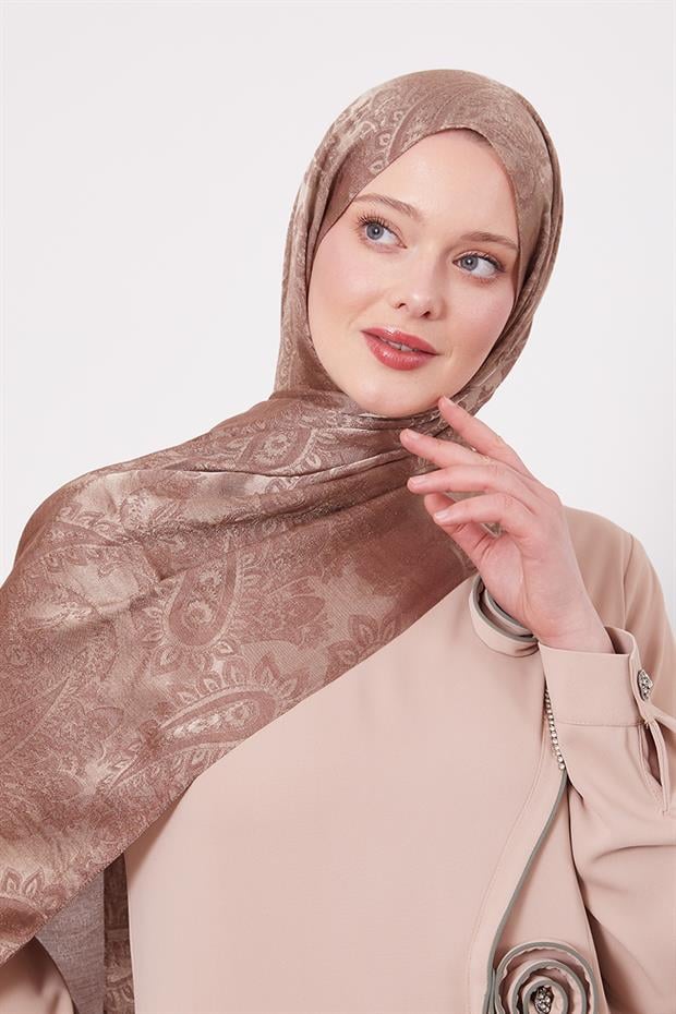 Kahve Etnik Desen İtalyan Jakar Şal