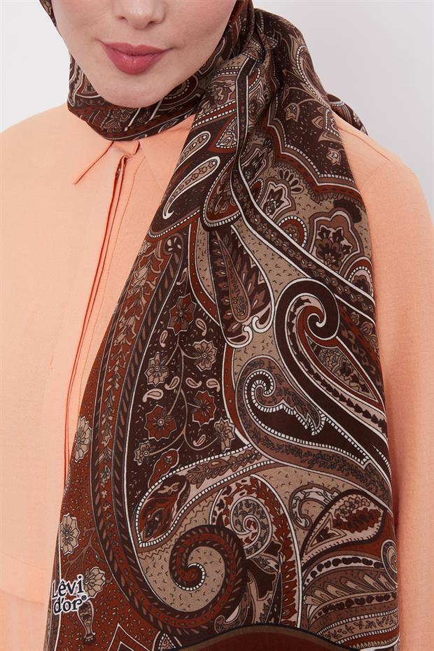 Kahve Etnik Desen Royal Şal