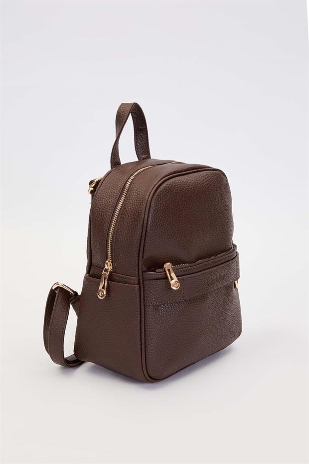 Kahve Fermuar Gözlü Sırt Çantası