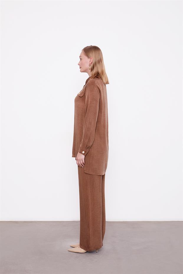 Kahve Fermuar Detaylı Tunik Takım