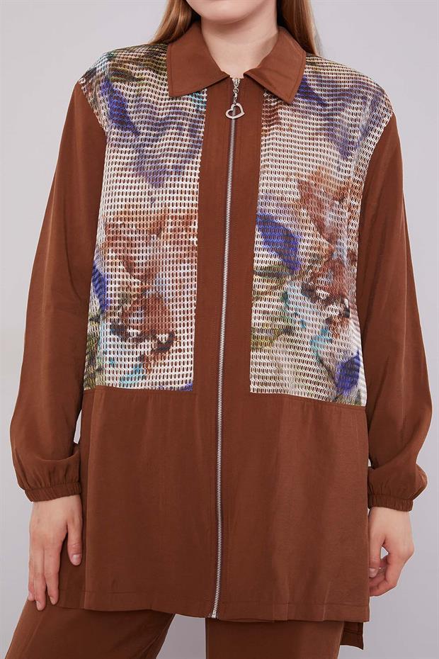 Kahve File Baskılı İkili Takım