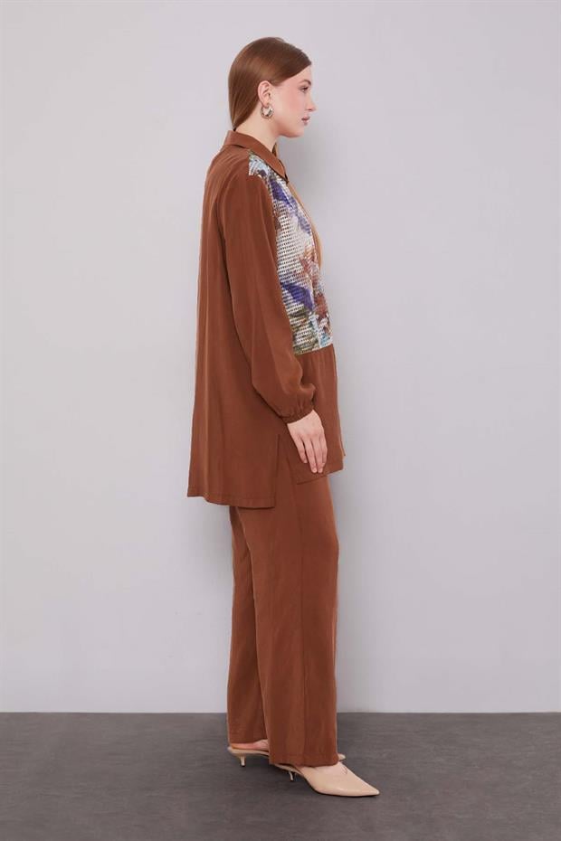 Kahve File Baskılı İkili Takım