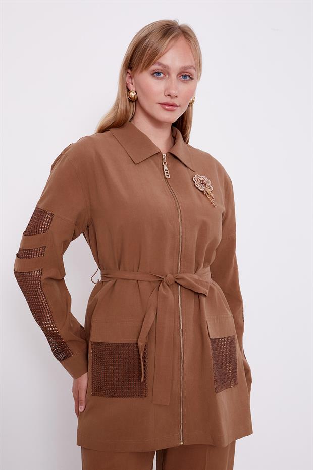 Kahve File Detaylı İkili Takım