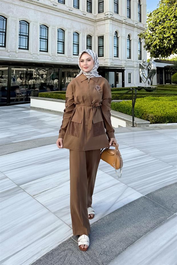 Kahve File Detaylı İkili Takım