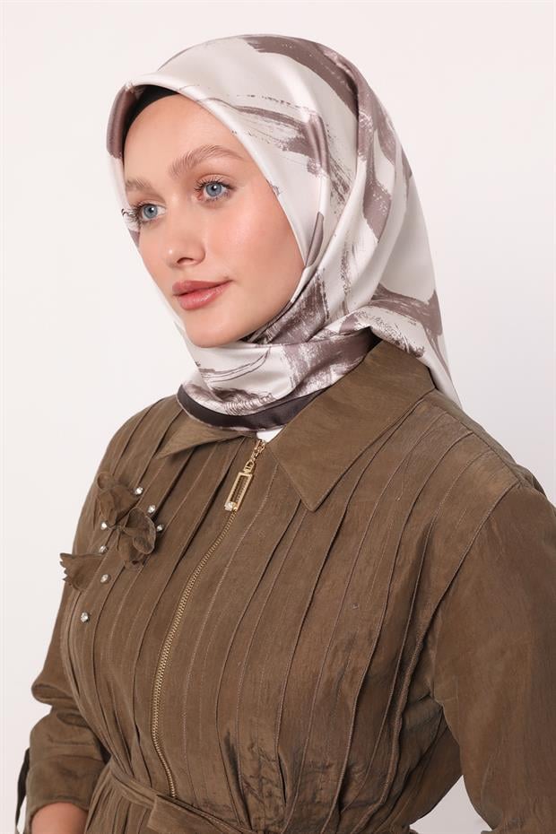 Kahve Fırça İzi Desen Twill İpek Eşarp