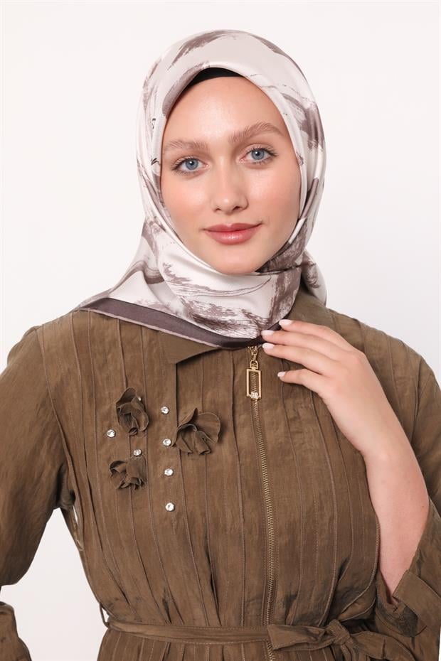 Kahve Fırça İzi Desen Twill İpek Eşarp